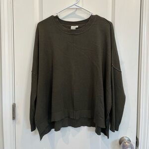 Ady P Women’s Oversized High Low Drop Shoulder Sweater Cashmere Blend Green MED